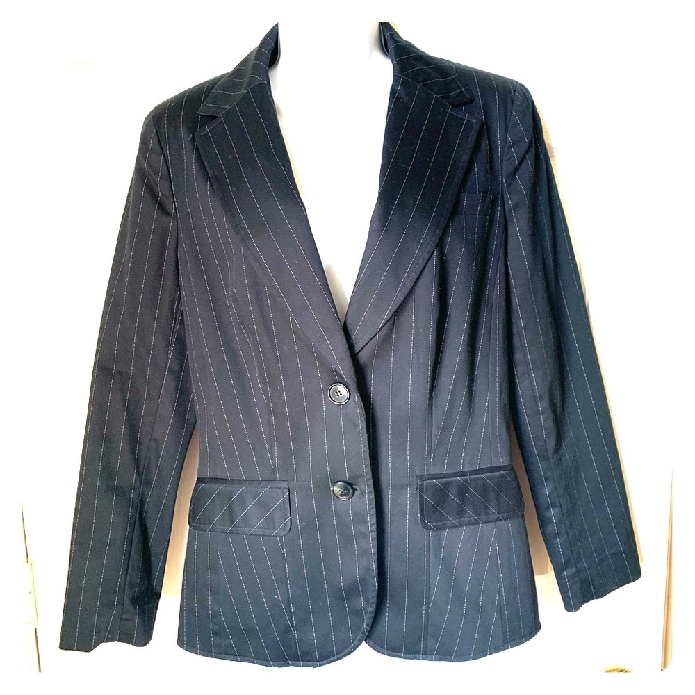 Blue Jacket with small vertical white stripes